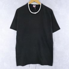 画像1: 90's FRUIT OF THE LOOM USA製 レイヤードデザイン 無地Tシャツ BLACK L (1)