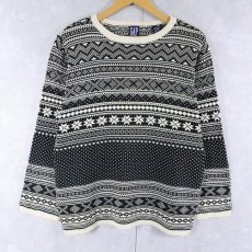 画像1: 90's GAP ノルディック柄 コットンニットセーター M (1)