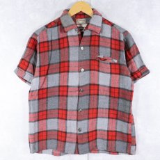 画像1: 50〜60's Desmond's ITALY製 チェック柄 レーヨン混 オープンカラーシャツ  (1)