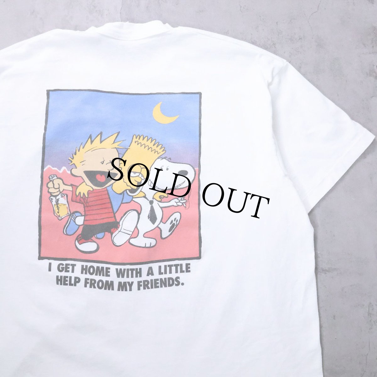 画像1: 90's USA製 "I get home with a little help from my friends" キャラクタープリントTシャツ XL (1)