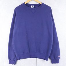 画像1: 90's Champion 青刺繍タグ 後期 USA製 前V 目付き スウェット NAVY L (1)