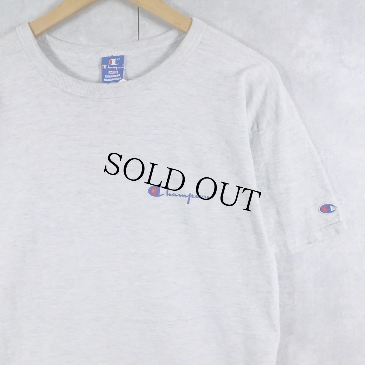画像1: 80〜90's Champion USA製 青刺繍タグ 中期 ロゴプリントTシャツ L  (1)
