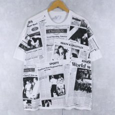 画像1: ニュースペーパー柄 大判プリントTシャツ XL (1)