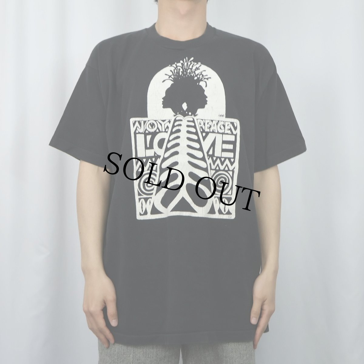画像2: 90's "JOY PEACE" プリントTシャツ BLACK XL (2)
