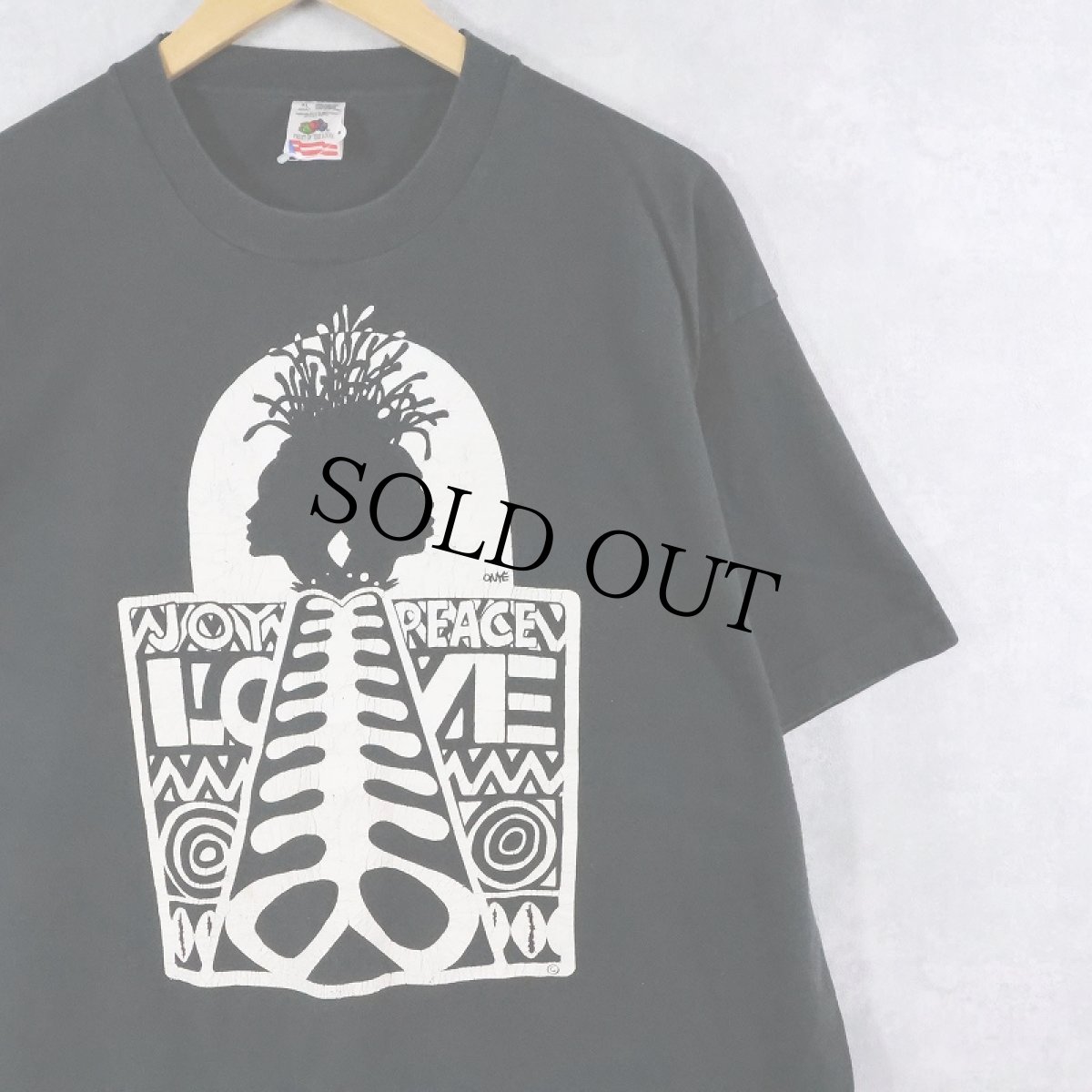 画像1: 90's "JOY PEACE" プリントTシャツ BLACK XL (1)