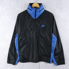 画像1: 80's NIKE 紺タグ ロゴ刺繍 ハーフジップ ナイロンジャケット BLACK M (1)