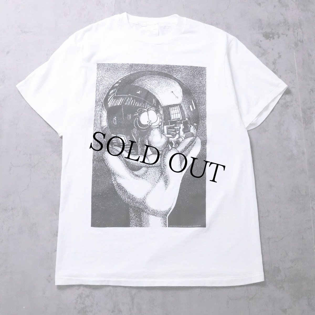 画像1: 90's Garfield "M.C. Escher" キャラクター パロディプリントTシャツ (1)