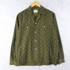 画像1: 50's Glentop チェック柄 シャイニー オープンカラーシャツ M (1)