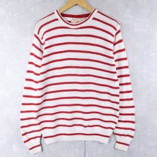 画像1: 80's THE FOX COLLECTION USA製 ボーダー柄 コットンニットセーター M (1)