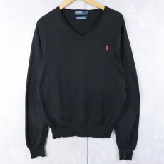 画像1: POLO Ralph Lauren Vネック ピマコットン ニットセーター BLACK M (1)