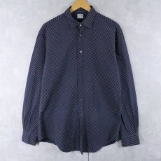 画像1: 90's ARMANI COLLEZIONI ITALY製 織り柄 コットンシャツ NAVY M (1)