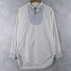 画像1: 50〜60's WILSON BROTHERS バンドカラー ストライプ柄×ビブフロント コットンドレスシャツ (1)