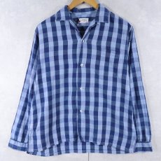 画像1: 60's TOPS ALL Casuals チェック柄 オープンカラーシャツ M (1)