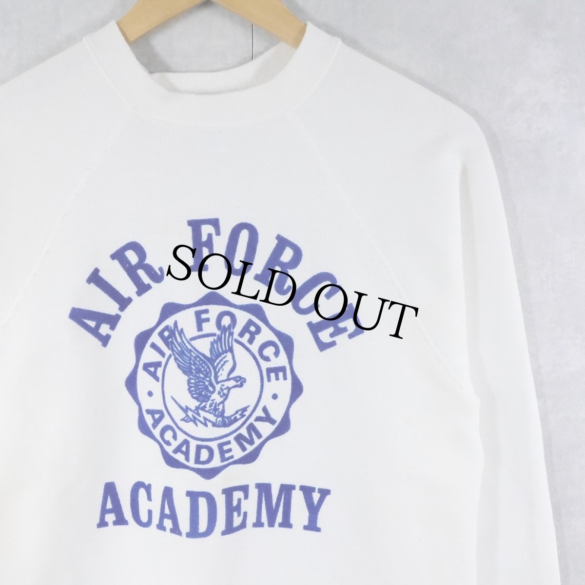 画像1: 70〜80's ARTEX USA製 "AIR FORCE ACADEMY" フロッキープリント ラグランスウェット M (1)