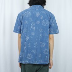 画像3: Ralph Lauren RRL タトゥー柄 インディゴコットンアロハシャツ L (3)