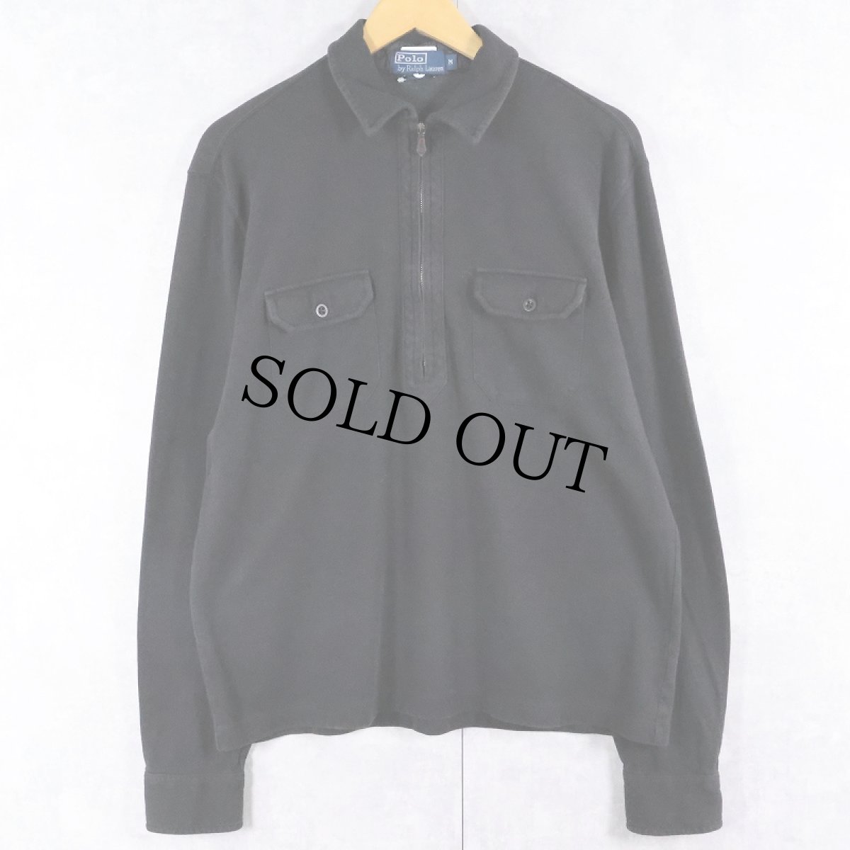 画像1: POLO Ralph Lauren コットン ハーフジップシャツ BLACK M (1)