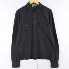 画像1: POLO Ralph Lauren コットン ハーフジップシャツ BLACK M (1)