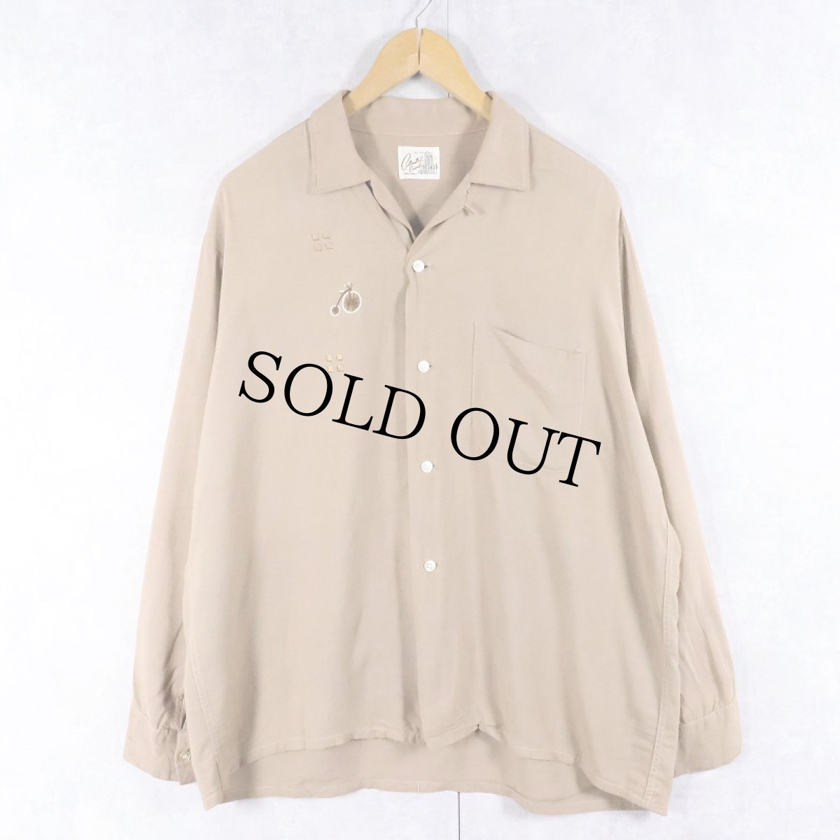 画像1: 60's Continental Casuals 自転車刺繍 レーヨンオープンカラーシャツ SIZE16-L-16 1/2 (1)