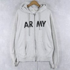 画像1: 90's U.S.ARMY PFU ロゴプリント スウェットジップパーカー LARGE (1)