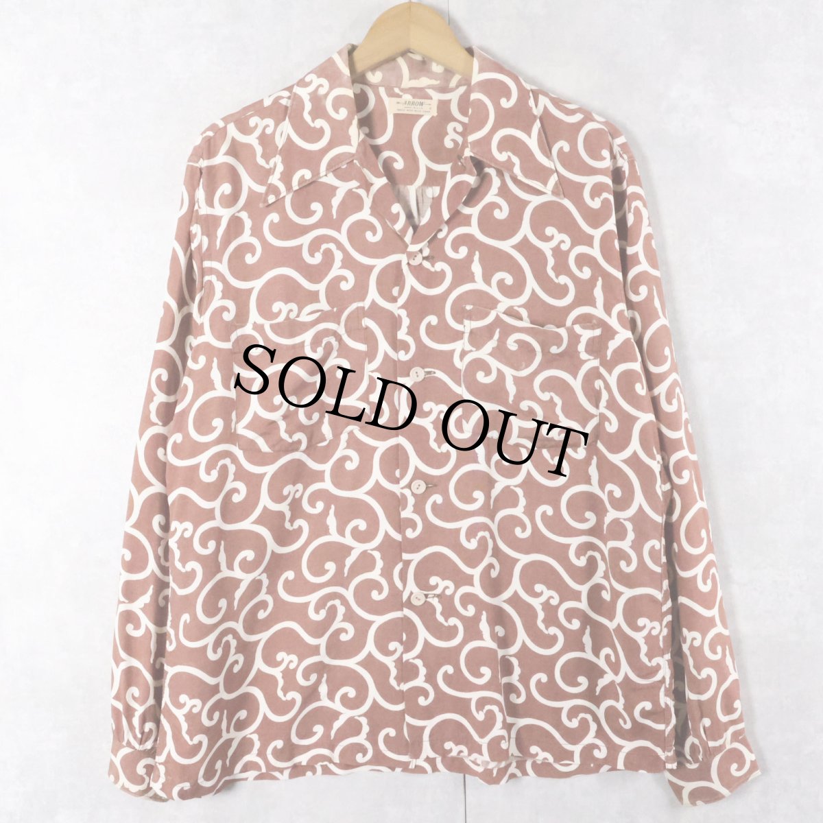 画像1: 40's ARROW USA製 アラベスク柄 コットンオープンカラーシャツ SIZE2 (1)