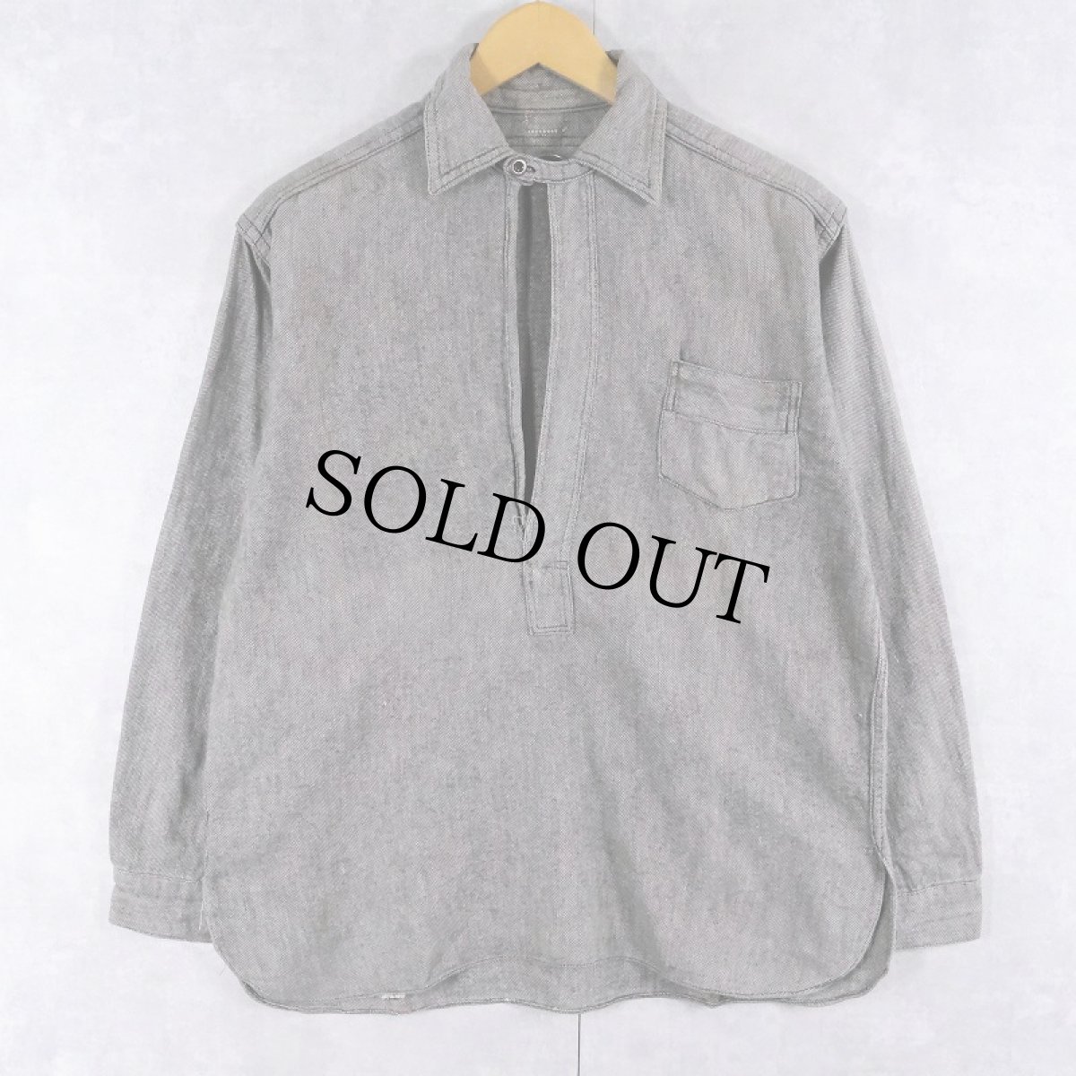 画像1: 30〜40's 杢グレー チンスト付き コットンプルオーバーシャツ (1)