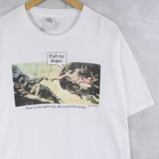 画像1: 90's Michelangelo アダムの創造 USA製 "Pull my finger." パロディプリントTシャツ XL (1)