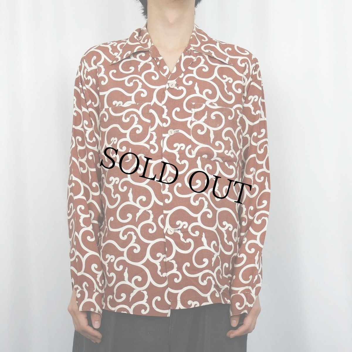 画像2: 40's ARROW USA製 アラベスク柄 コットンオープンカラーシャツ SIZE2 (2)