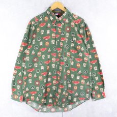 画像1: TOMMY HILFIGER 総柄 コットンボタンダウンシャツ L (1)