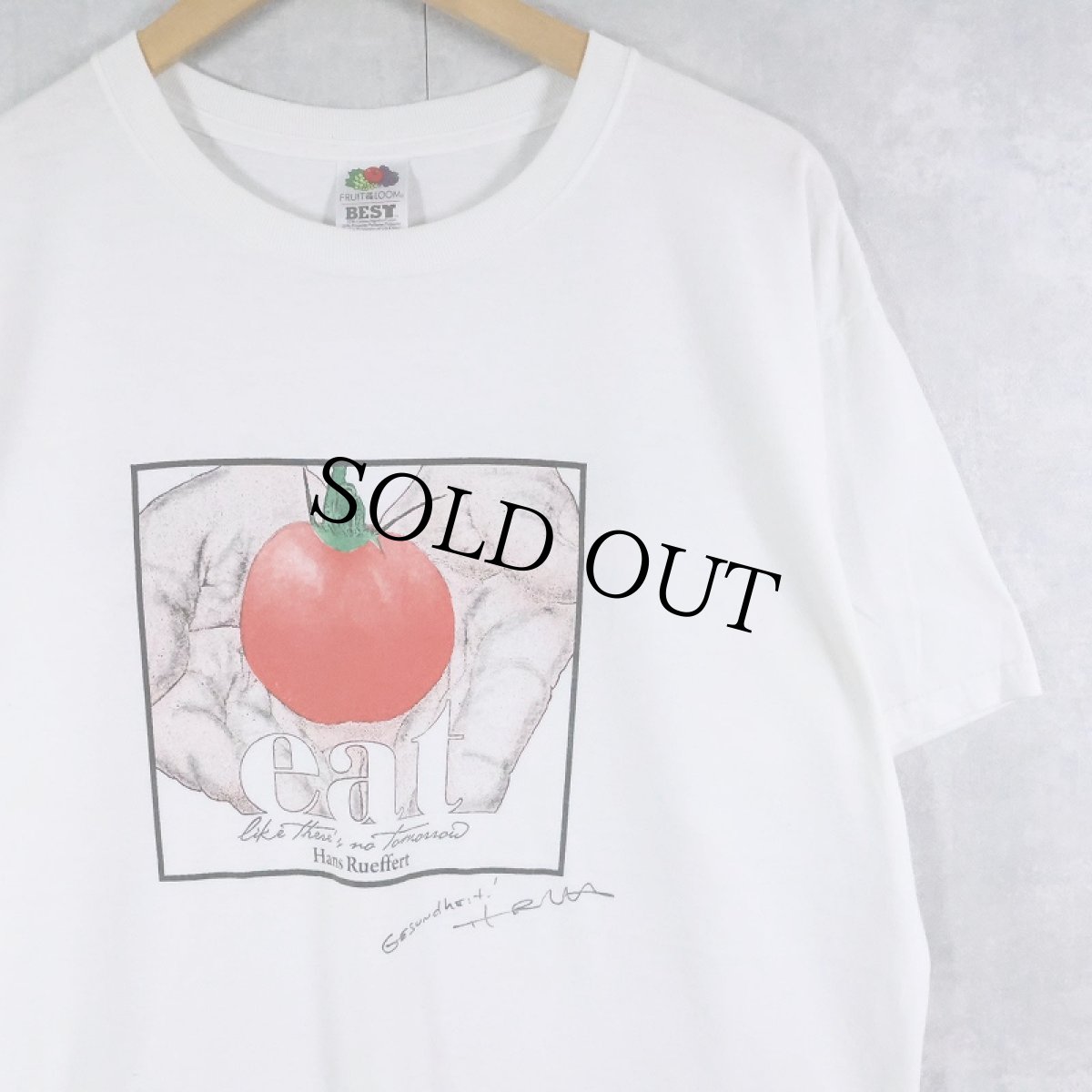 画像1: Hans Rueffert "eat" イラストプリントTシャツ L (1)