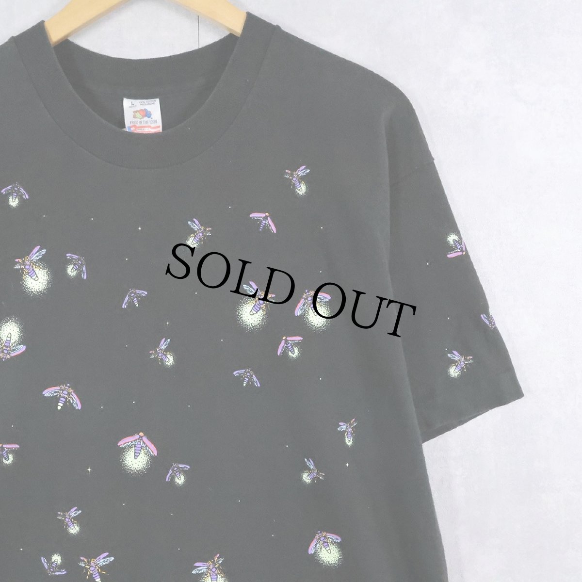 画像1: 90's DAN GILBERT USA製 ホタル×蓄光 プリントTシャツ BLACK L (1)