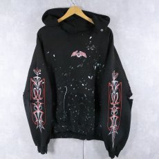 画像1: "CHOPPERS TATTOS" ペンキペイント スカルプリントスウェットフーディー BLACK (1)