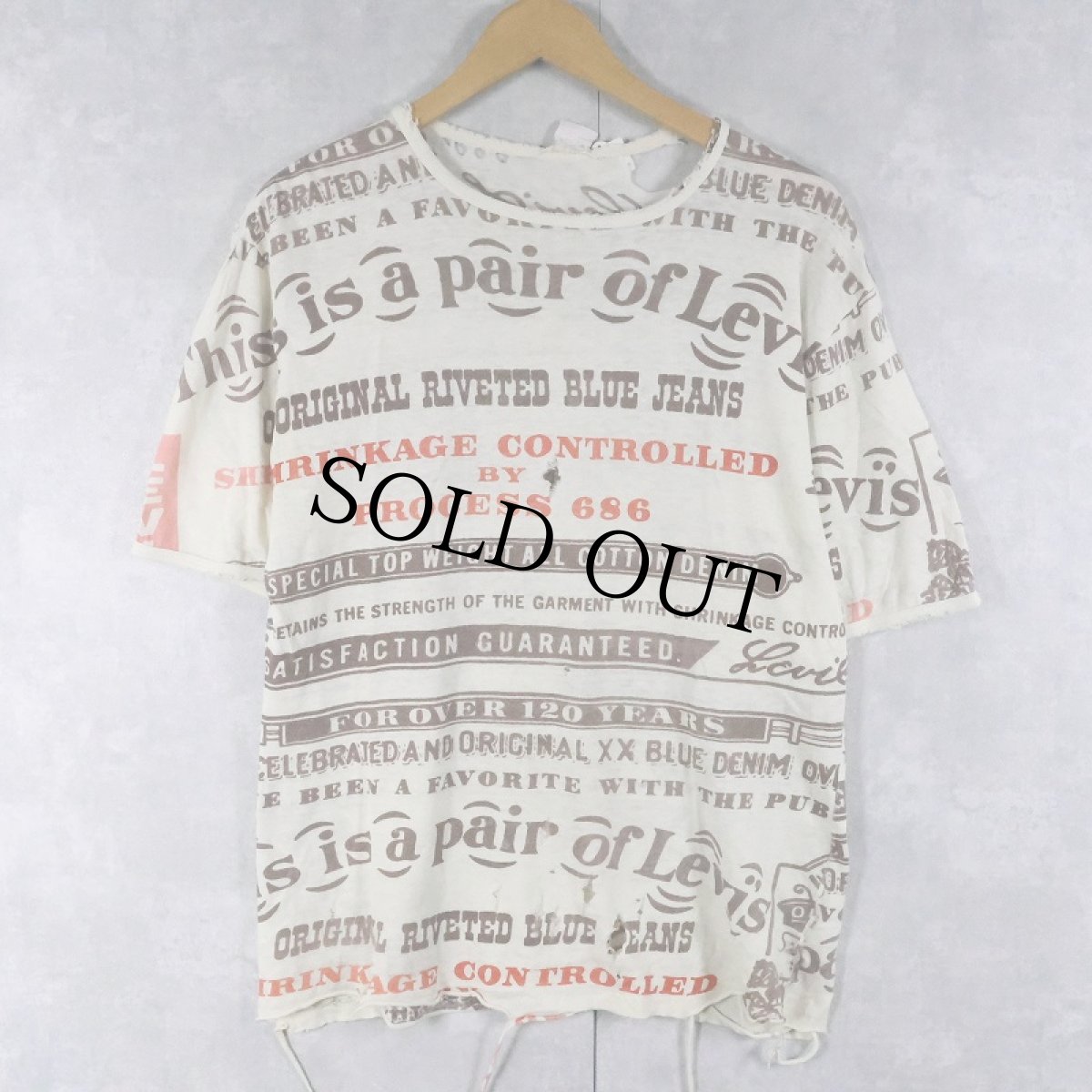 画像1: 70's Levi's 大判 染み込みプリントTシャツ L (1)