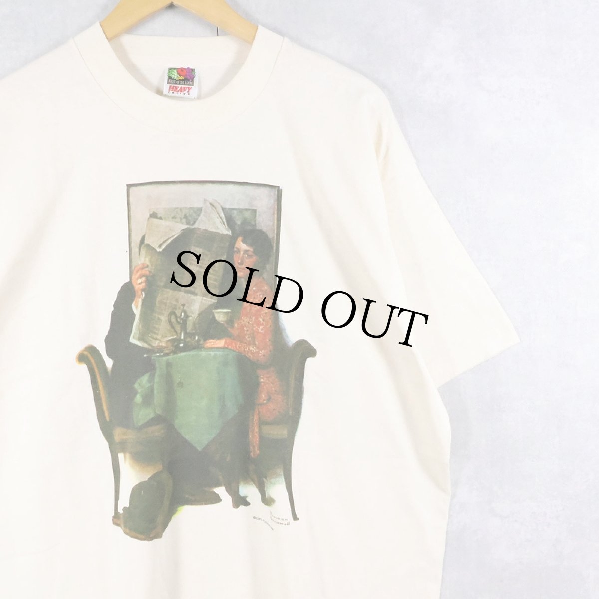 画像1: 90's Norman Rockwell USA製 "The Breakfast Table" アートプリントTシャツ DEADSTOCK XL (1)