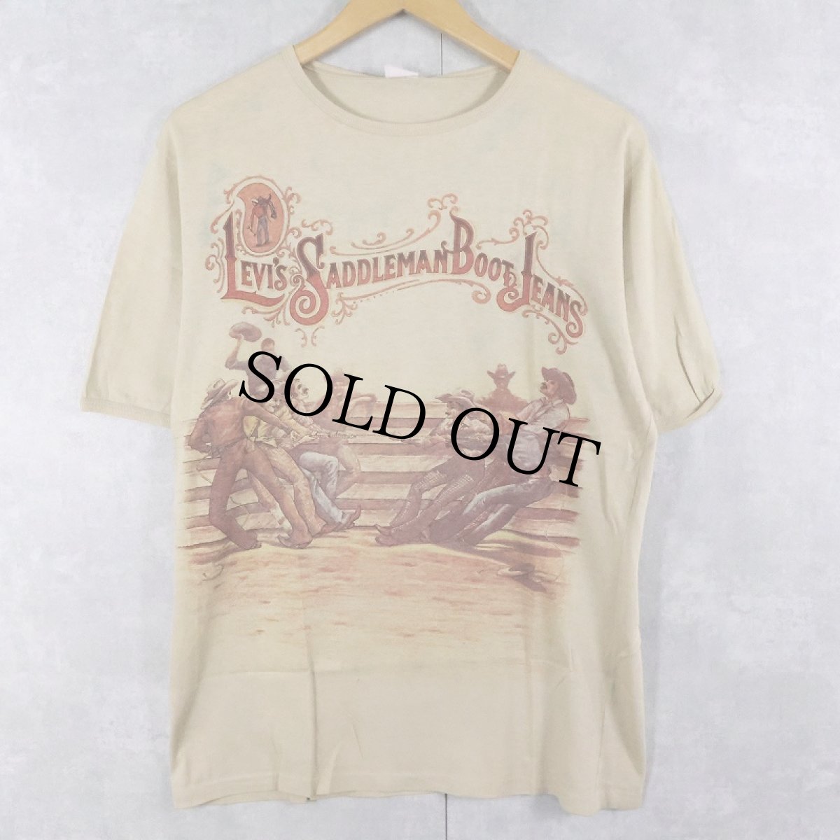 画像2: 70's Levi's "Saddleman Boot Jeans" 染み込みプリントTシャツ L 袋付き DEADSTOCK (2)