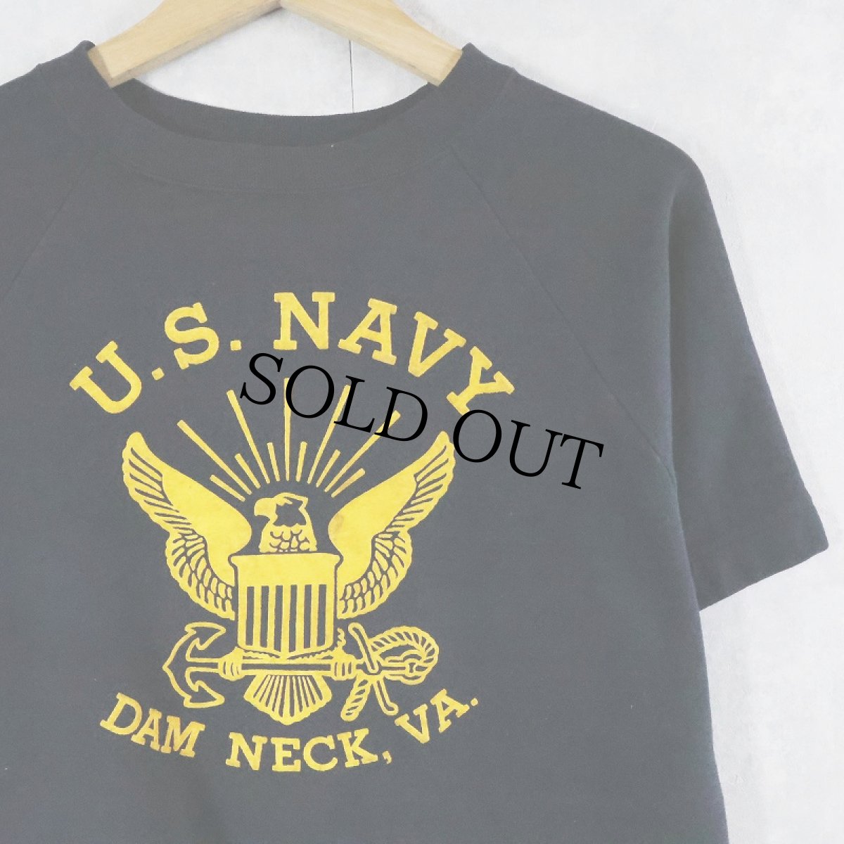画像1: 70's〜 U.S.NAVY フロッキープリント 半袖スウェット NAVY  (1)
