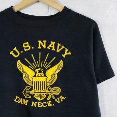 画像1: 70's〜 U.S.NAVY フロッキープリント 半袖スウェット NAVY  (1)