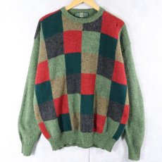 画像1: 90's ORVIS ブロックチェック柄 ウールニットセーター XXL (1)