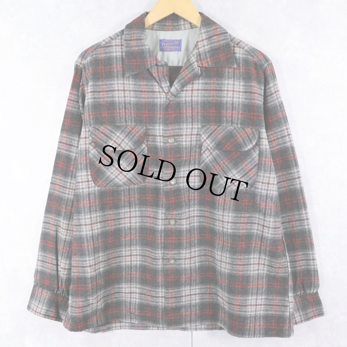 画像1: 50〜60's PENDLETON オンブレーチェック柄 ウールオープンカラーシャツ L (1)