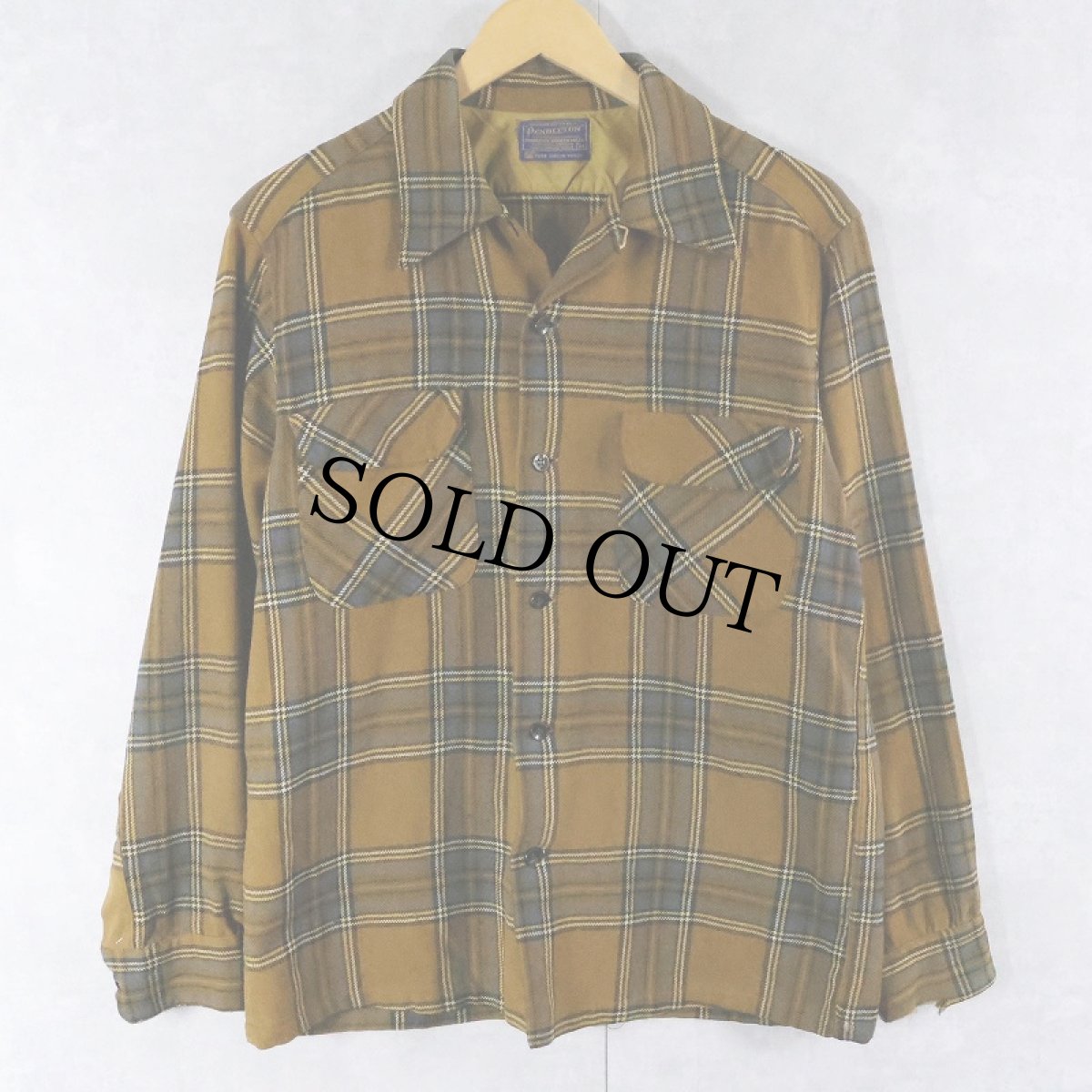 画像1: 60〜70's PENDLETON チェック柄 ウールオープンカラーシャツ M (1)