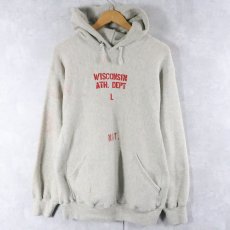 画像1: 90's MacGregor Sand-Knit REVERSE WEAVE TYPE コットン×レーヨン "WISCONSIN ATH.DEPT L" プリントスウェットフーディー L (1)