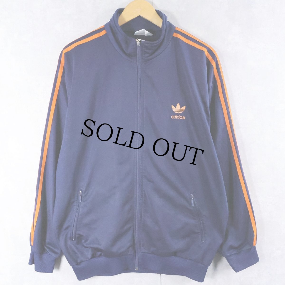 画像1: 80's adidas ロゴ刺繍 サイドライン トラックジャケット NAVY L (1)
