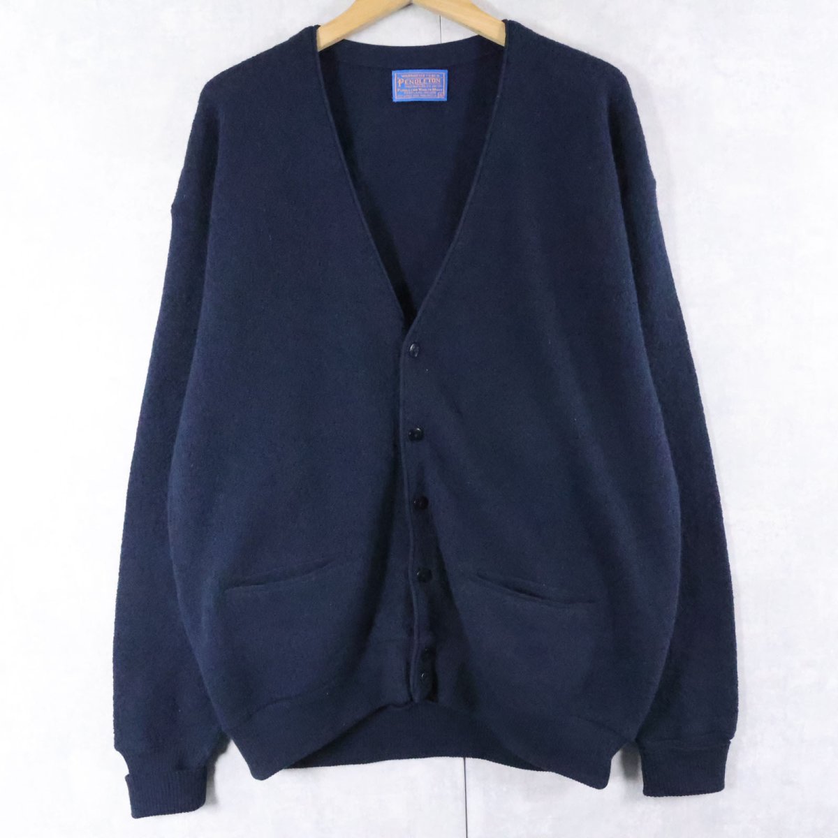 画像1: 80's PENDLETON USA製 ウールニットカーディガン NAVY XL (1)