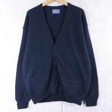 画像1: 80's PENDLETON USA製 ウールニットカーディガン NAVY XL (1)