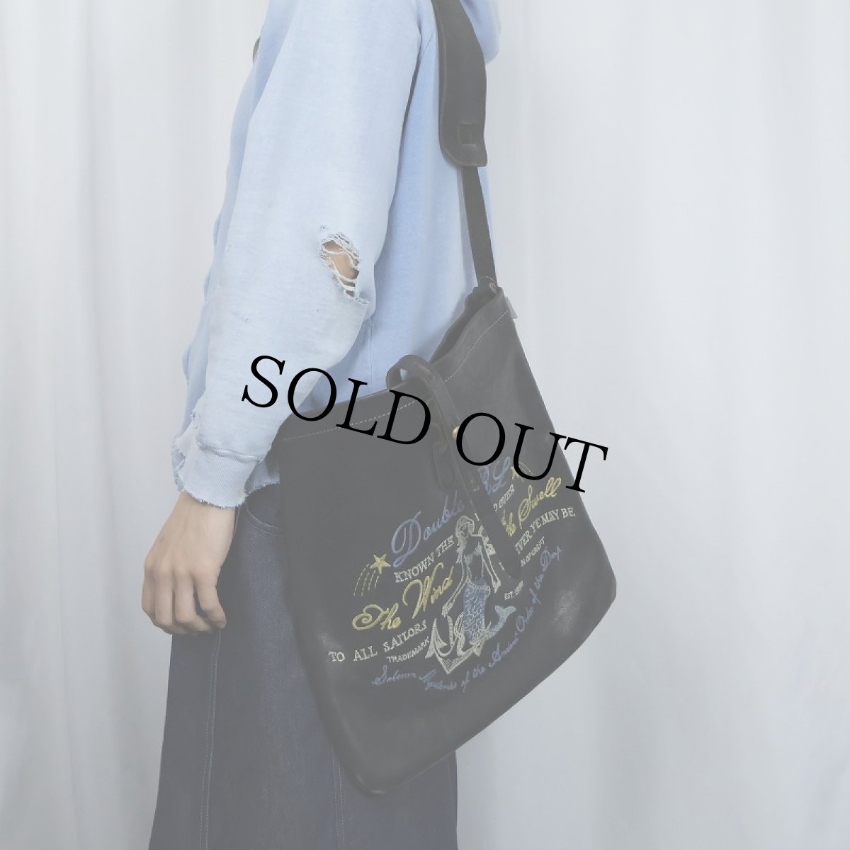 画像2: Ralph Lauren RRL マーメイド刺繍 レザーショルダーバッグ (2)