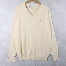 画像1: 80's Christian Dior USA製 ロゴ刺繍 Vネック アクリルニットセーター L (1)