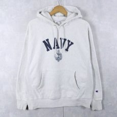 画像1: Champion REVERSE WEAVE "U.S.NAVY" プリントスウェットフーディー M (1)