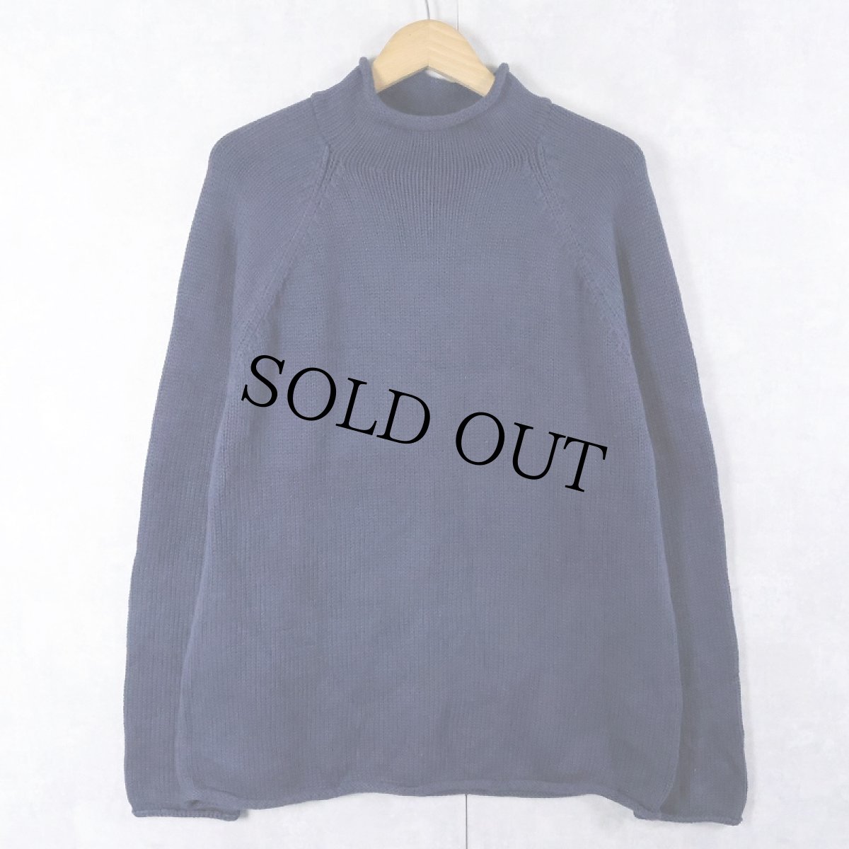 画像1: 90's J.CREW ロールネック コットンニットセーター NAVY M (1)