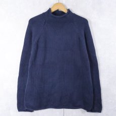 画像1: 90's J.CREW ロールネック コットンニットセーター NAVY M (1)