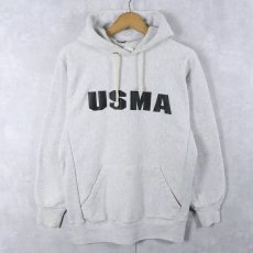 画像1: 90's BISTEX REVERSE WEAVE TYPE USA製 "USMA" プリントスウェットフーディー M (1)