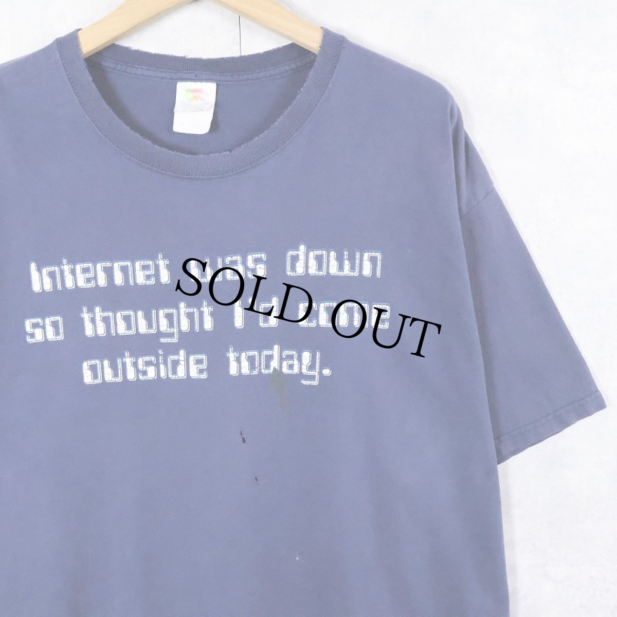画像1: 90's "Internet was down..." メッセージプリントTシャツ NAVY XL (1)